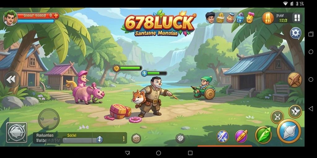 Tampilan gameplay menarik dari 678LUCK dengan grafis cerah dan karakter menggemaskan.