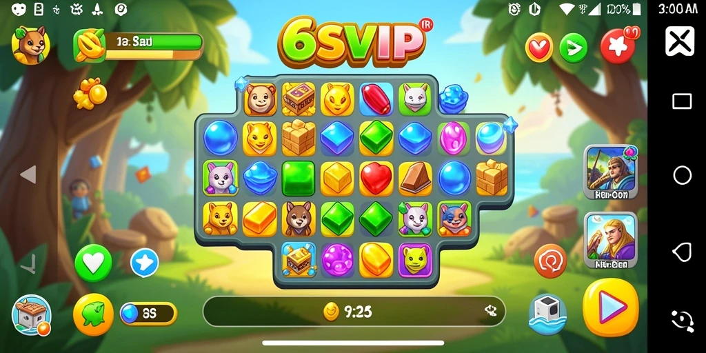 Tampilan gameplay Match-3 yang memukau dan penuh warna.