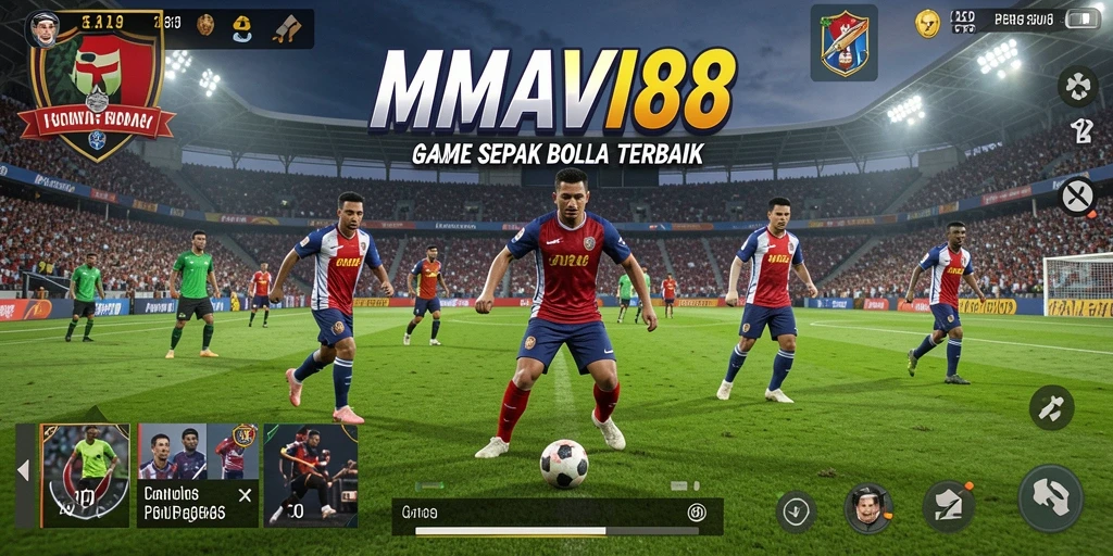 Screenshot gameplay AMAVI88 menampilkan aksi seru di lapangan sepak bola.