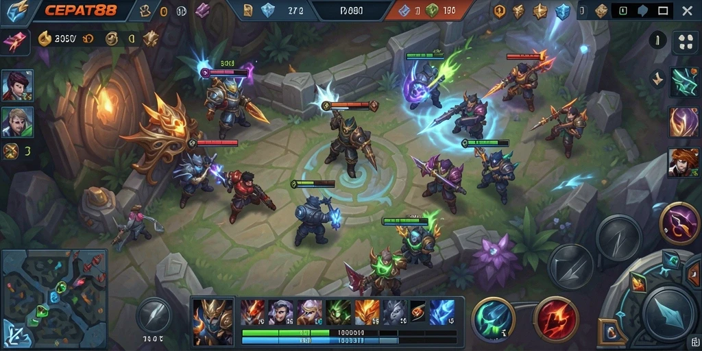 Tangkapan layar gameplay CEPAT88 menampilkan pertarungan tim yang seru.
