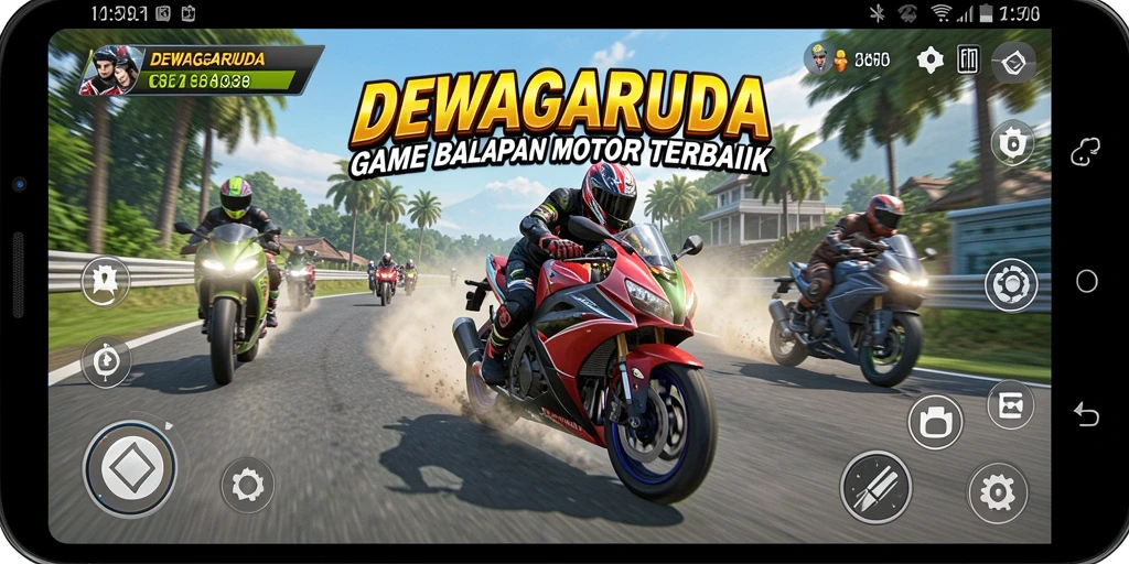 Tampilan gameplay seru dari DEWAGARUDA saat balapan motor.