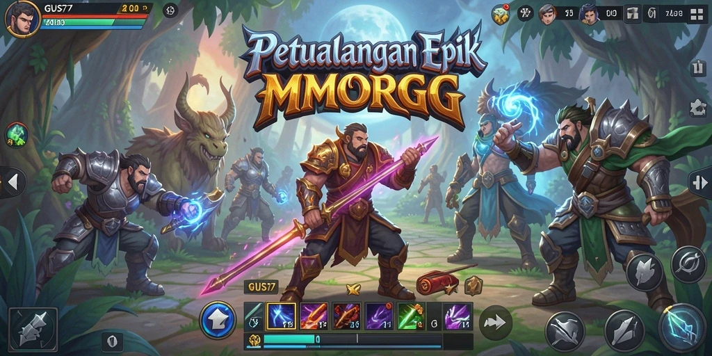 Tampilan gameplay GUS77 yang penuh aksi dalam dunia MMORPG.
