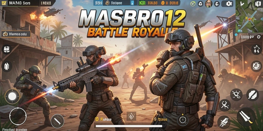 Screenshot gameplay MASBRO12 menampilkan aksi pertempuran yang mendebarkan.