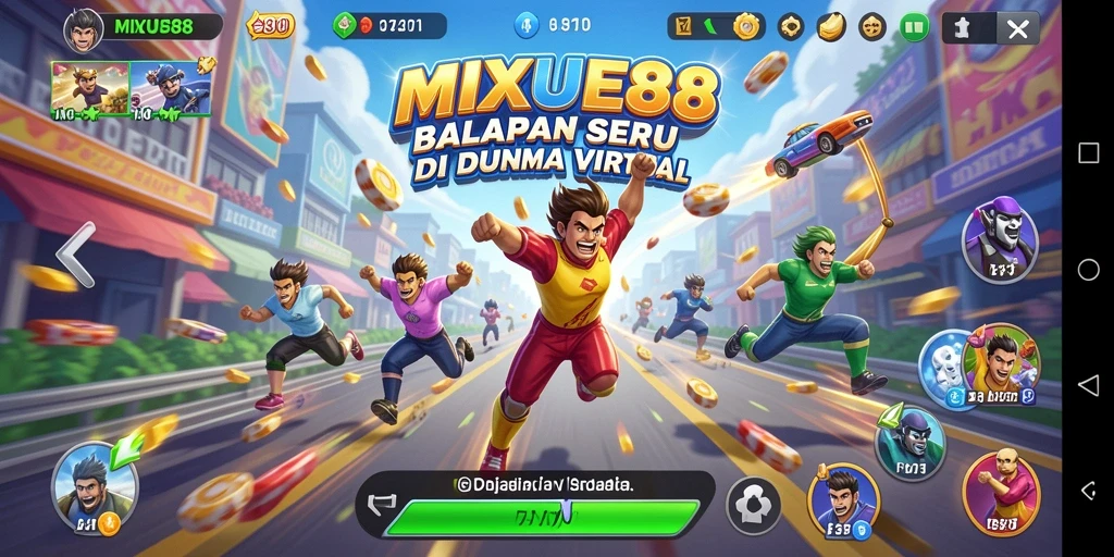 Gameplay MIXUE88 menampilkan aksi balapan yang cepat dan mendebarkan.