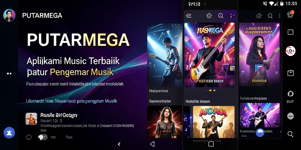 Screenshot utama PUTARMEGA menunjukkan gameplay menarik dengan tombol musik dan daftar lagu.