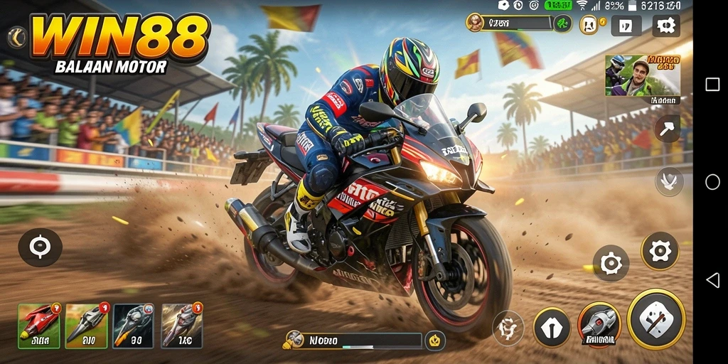 Tampilan gameplay balapan motor dalam WIN88 yang menegangkan.